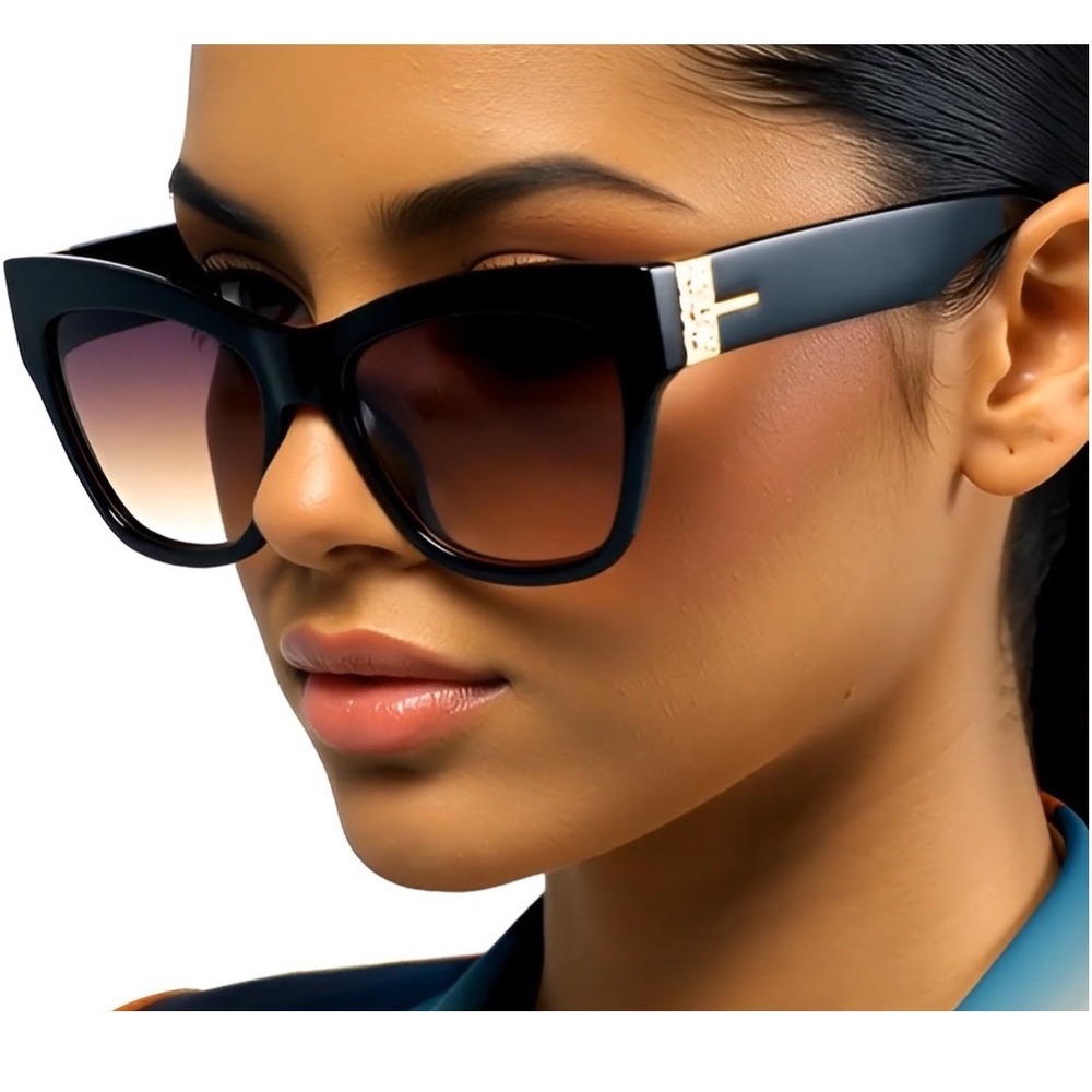 Cat Eye Sunglasses Gold Chain Accent Designer Style Fashion Shades Elegant Trend - Picture 5 of 9